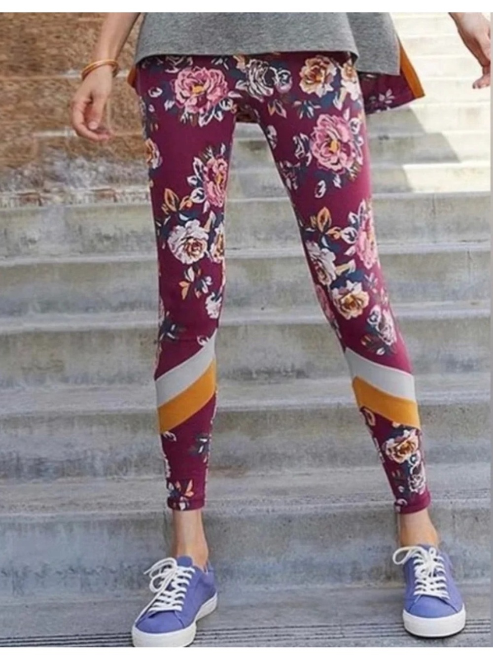Matilda Jane Maroon Floral Leggings with Gold Accents